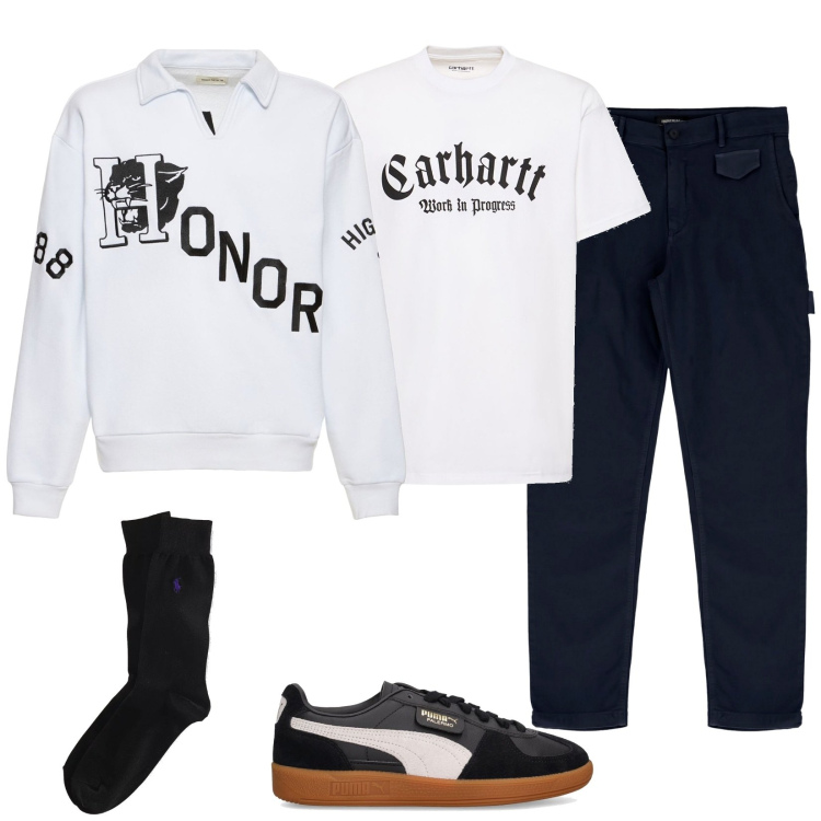 Outfit uomo - Casual. Stile Casual per Tutti i giorni. Abbinamento con pantaloni, calzini, felpe, t-shirt, sneakers.
