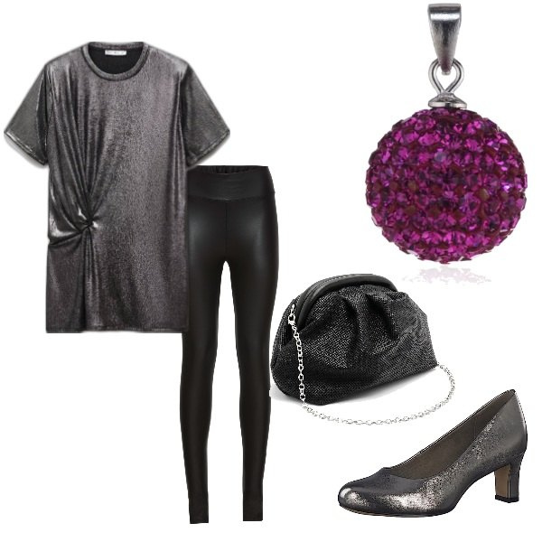 Outfit femme - décembre un réveillon stylé. Style Tendance pour Soirée dehors. Assortir avec legging, robes courtes, chaussures à talon, colliers, pochette.