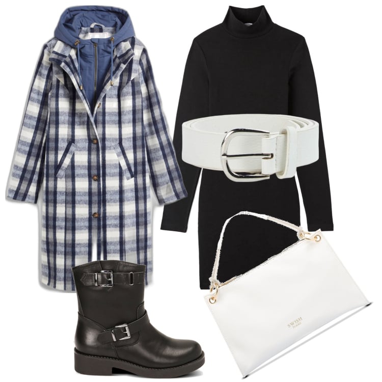 Outfit donna - La cintura bianca. Stile Casual per Tutti i giorni. Abbinamento con cappotti, vestiti midi/longuette, cinture, stivaletti, borse a mano.