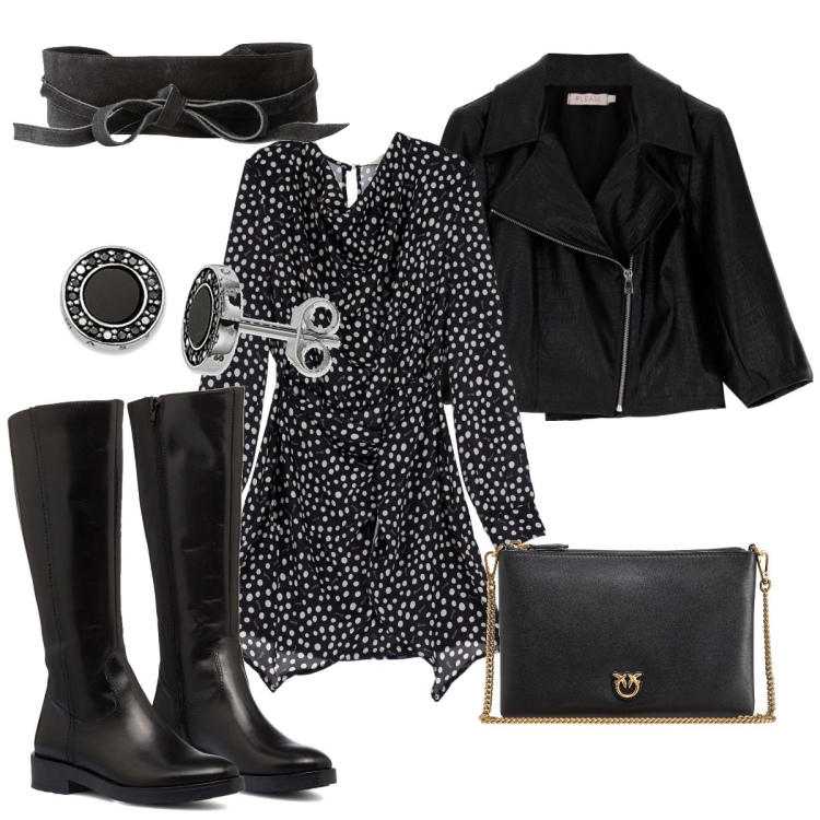 Outfit donna - Cintura in pelle. Stile Bon Ton per Ufficio. Abbinamento con cinture, borse a tracolla, vestiti corti, blazer, stivali sopra il ginocchio, orecchini.