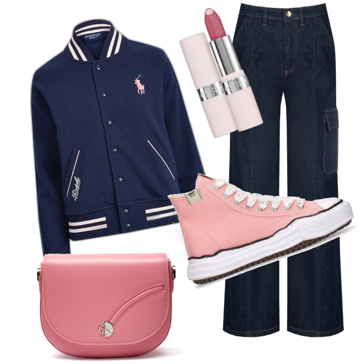 Outfit donna - Un gelato al parco. Stile Sporty chic per Tutti i giorni. Abbinamento con rossetti, pantaloni cargo, cappotti, sneakers, borse a tracolla.