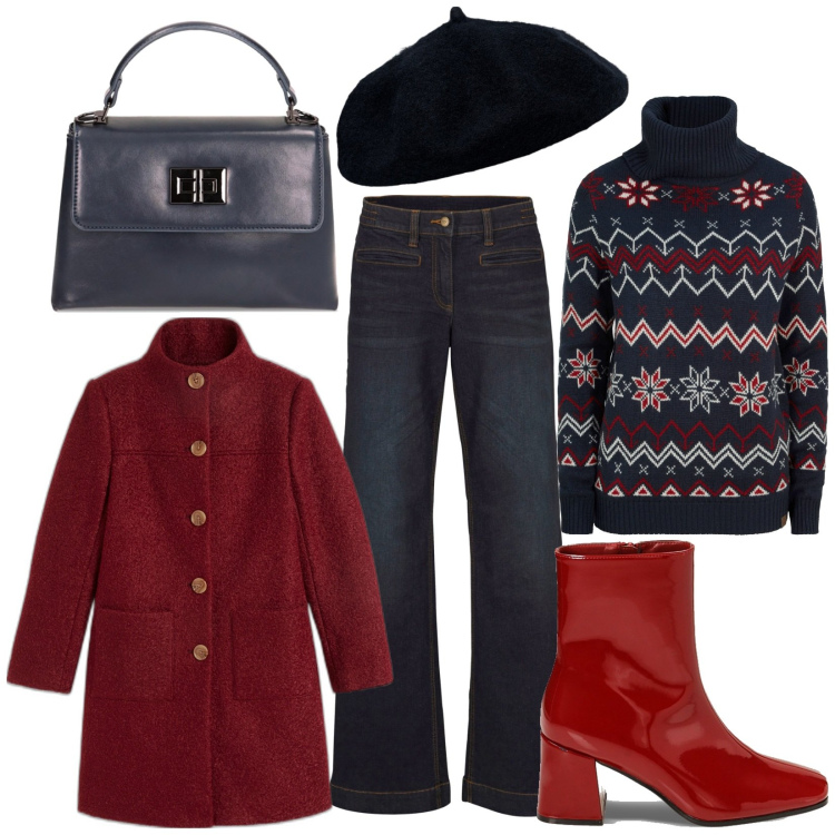 Outfit donna - Dicembre. Stile Casual chic per Tutti i giorni. Abbinamento con jeans, cappotti, maglieria, stivaletti, borse a mano, cappelli e berretti.