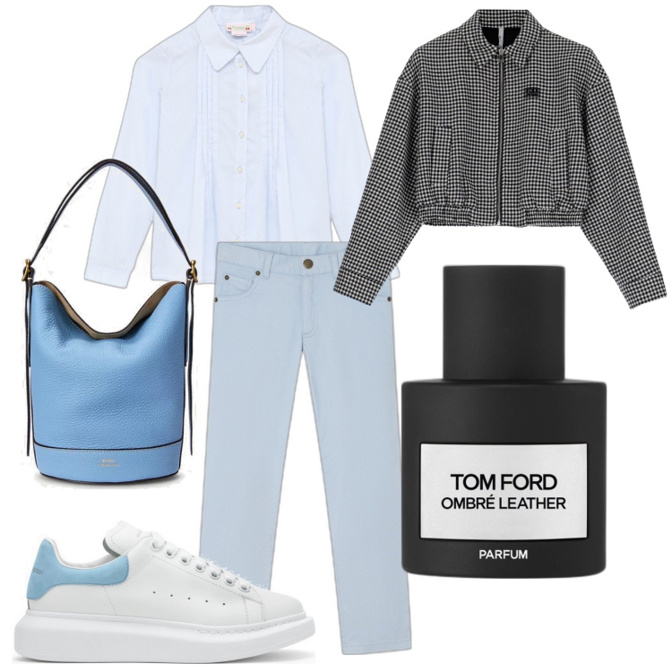 Outfit donna - Total look #1783207. Stile Urban per Tutti i giorni. Abbinamento con profumi, cappotti, borse a secchiello, sneakers, camicie, jeans.