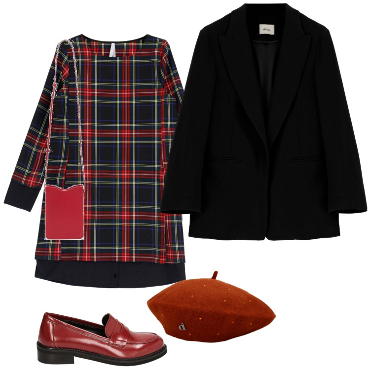 Outfit donna - La Classe della fantasia Scozzese. Stile Vintage retrò per Tutti i giorni. Abbinamento con vestiti corti, mocassini, cappotti, cappelli e berretti, borse a tracolla.