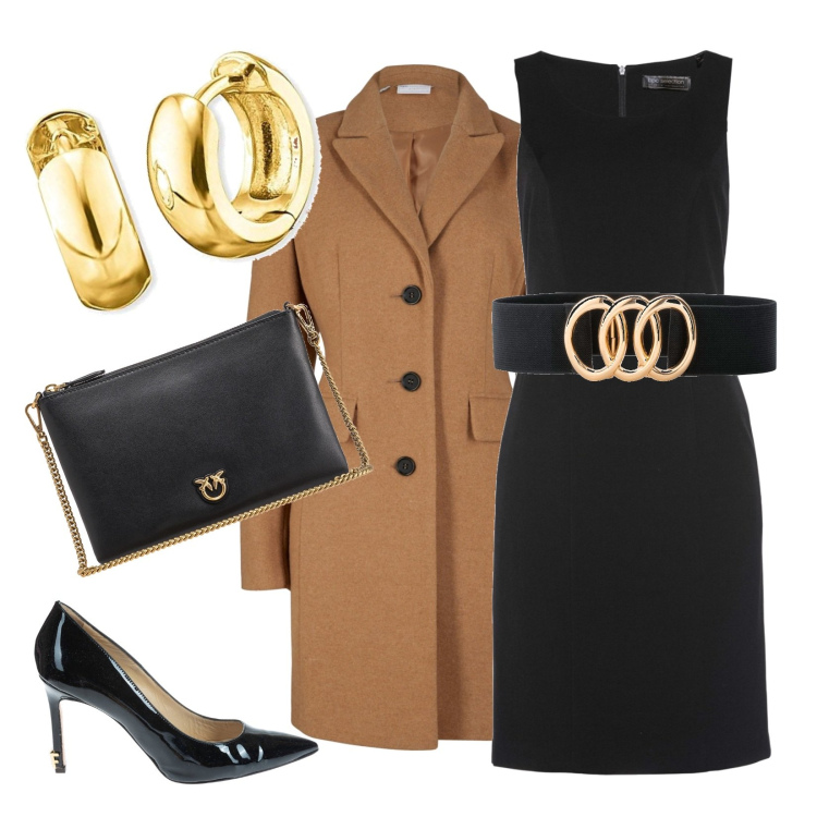 Outfit donna - Curvy&Classy. Stile Chic per Serata fuori. Abbinamento con cinture, vestiti a tubino, cappotti, borse a tracolla, décolleté, orecchini.