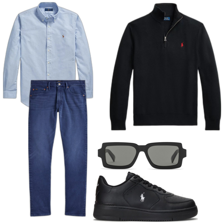 Outfit uomo - Total look #1783259. Stile Trendy per Tutti i giorni. Abbinamento con camicie, maglieria, jeans, sneakers, occhiali da sole.