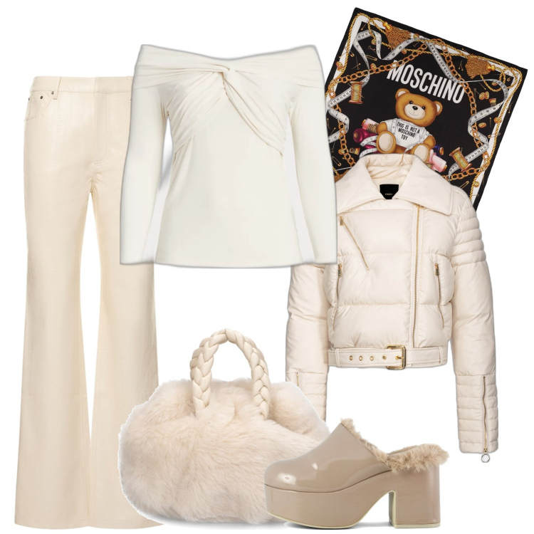 Outfit donna - Total look #1783297. Stile Casual chic per Tutti i giorni. Abbinamento con giacche, top, sabot, borse a mano, foulard, pantaloni.