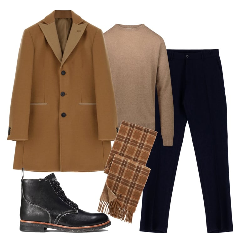 Outfit uomo - Il cappotto chic. Stile Business/Elegante per Tutti i giorni. Abbinamento con cappotti, pantaloni capri, stivali, sciarpe, maglieria.