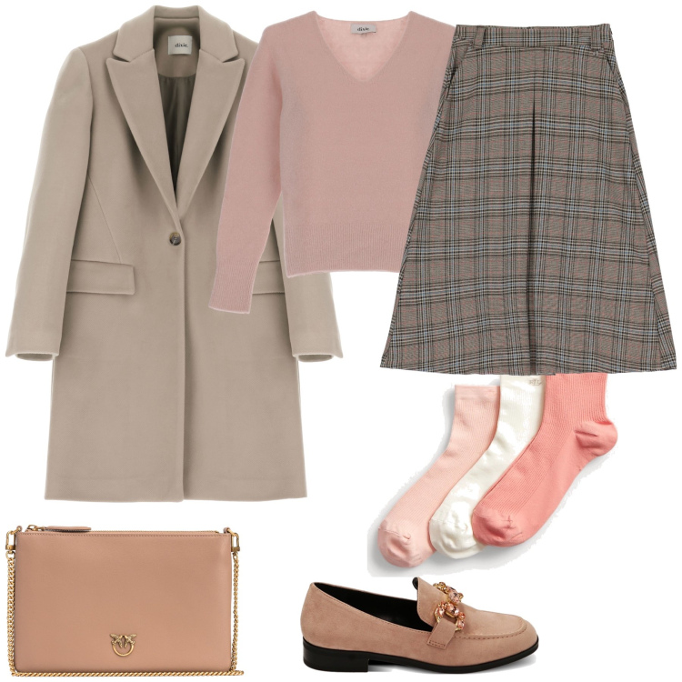 Outfit donna - Tartan diverso. Stile Boho per Tutti i giorni. Abbinamento con borse a tracolla, mocassini, gonne longuette, pullovers, cappotti, calzini.