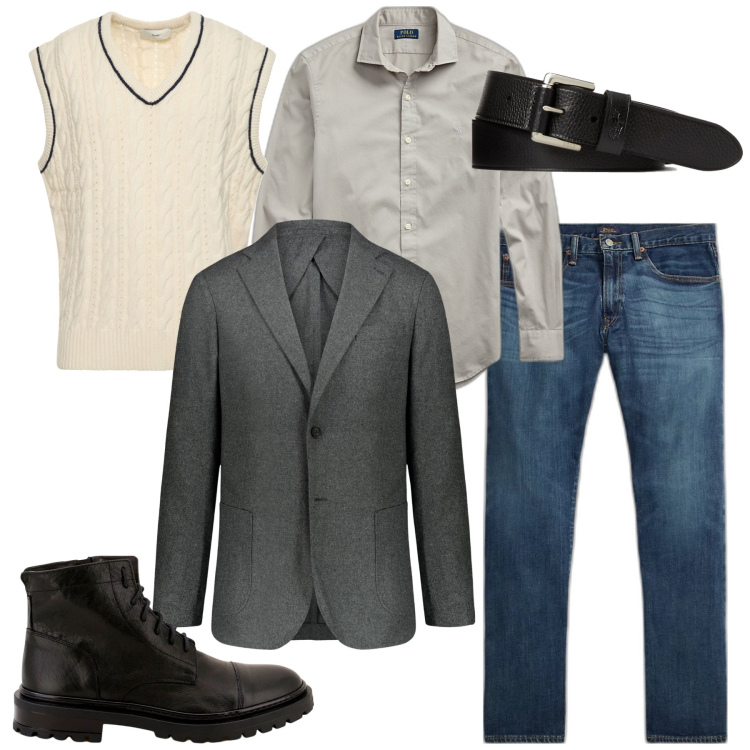 Outfit uomo - Il gilet burro. Stile Trendy per Tutti i giorni. Abbinamento con scarpe stringate, jeans dritti, cinture, camicie, gilet, giacche.