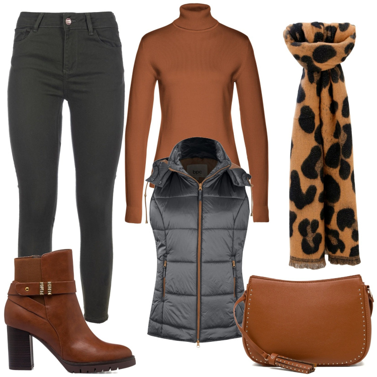 Outfit donna - Lo smanicato per l\'università. Stile Trendy per Scuola/Università. Abbinamento con gilet, maglieria, jeans skinny, sciarpe, stivaletti, borse a tracolla.