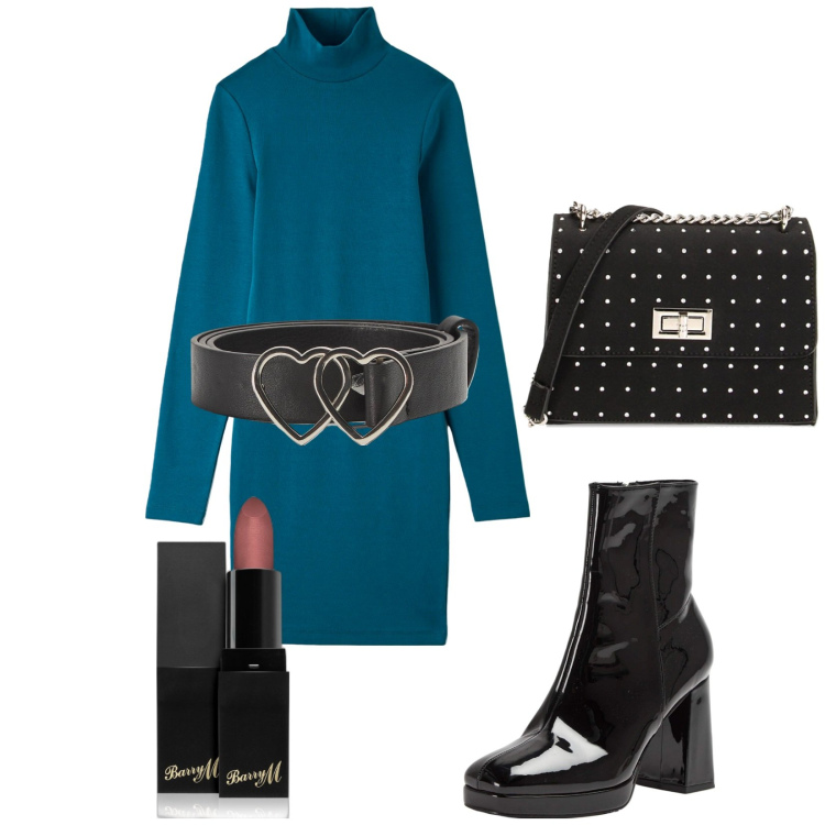 Outfit donna - Lo stivaletto in vinile. Stile Casual chic per Serata fuori. Abbinamento con rossetti, cinture, vestiti, stivaletti, borse a tracolla.