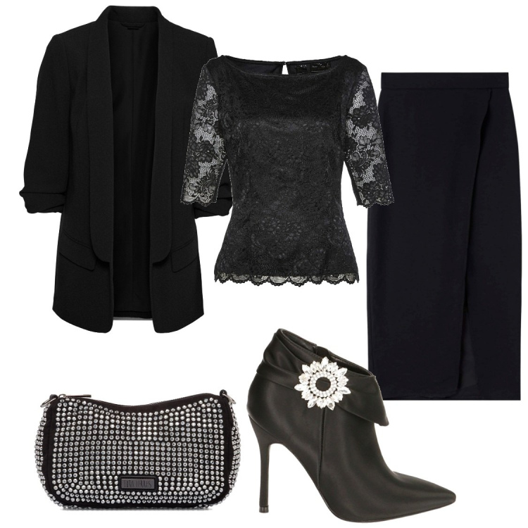 Outfit donna - La scarpa ingioiellata. Stile Chic per Serata fuori. Abbinamento con blazer, bluse, gonne lunghe, stivaletti, clutch.