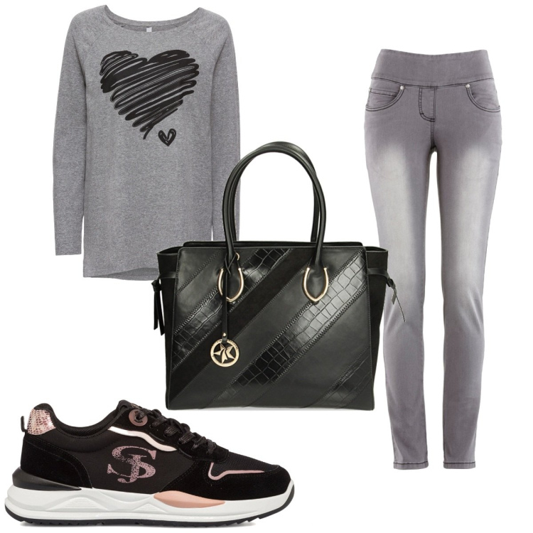 Outfit donna - Total look #1783740. Stile Basic per Tutti i giorni. Abbinamento con jeans slim fit, maglieria, borse a spalla, sneakers.