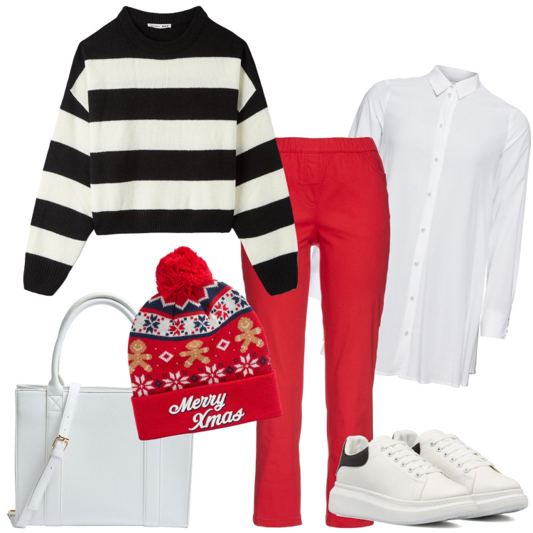 Outfit donna - Il pantalone rosso. Stile Casual per Tutti i giorni. Abbinamento con pantaloni, camicie, maglieria, berretti, shopping bag, sneakers.