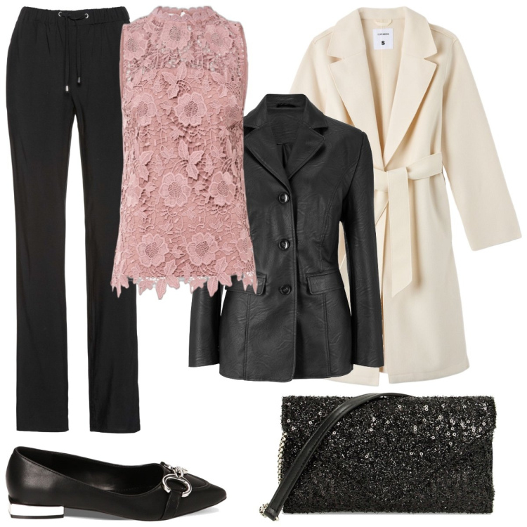 Outfit donna - Pizzo e Lurex. Stile Chic per Serata fuori. Abbinamento con pantaloni, blazer, top, cappotti, ballerine, borse a tracolla.
