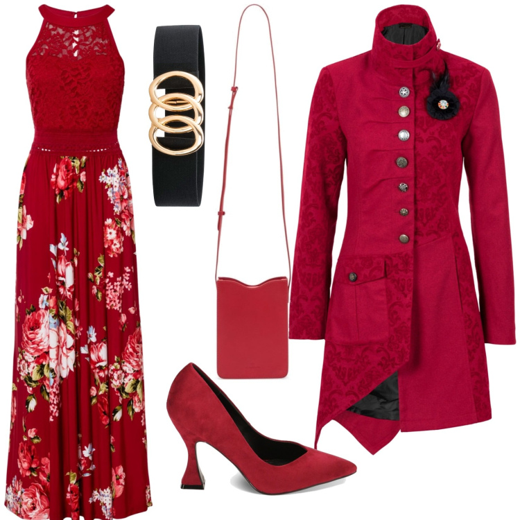Outfit donna - Total look #1783834. Stile Chic per Serata fuori. Abbinamento con cinture, cappotti, vestiti lunghi, décolleté, borse a tracolla.