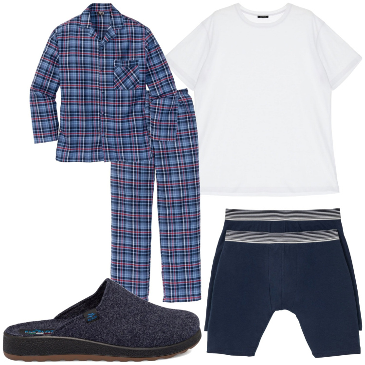 Outfit uomo - La notte di Natale. Stile Casual per Tutti i giorni. Abbinamento con abbigliamento da notte, boxer, t-shirt, pantofole.
