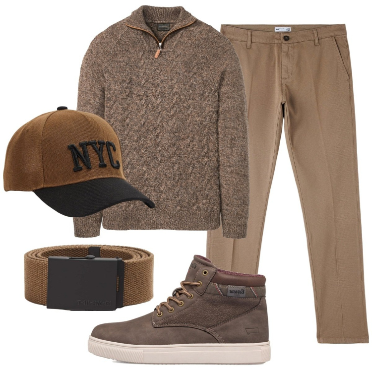 Outfit uomo - Total look #1784023. Stile Casual per Ufficio. Abbinamento con maglieria, pantaloni chino, cappelli, cinture, stivali e stivaletti.