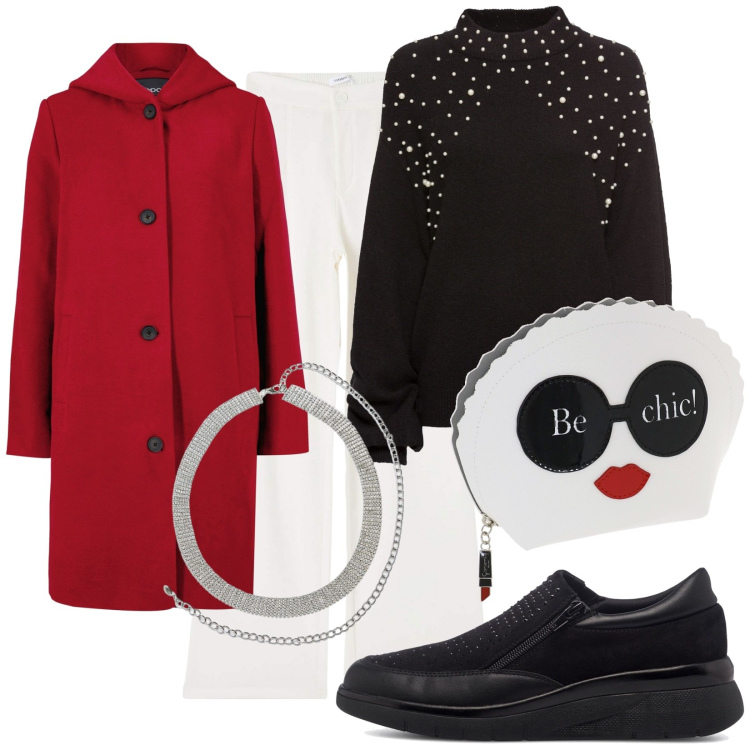 Outfit donna - Solo un po\' chic. Stile Casual chic per Ufficio. Abbinamento con cappotti, maglieria, cinture, pantaloni, sneakers, clutch.