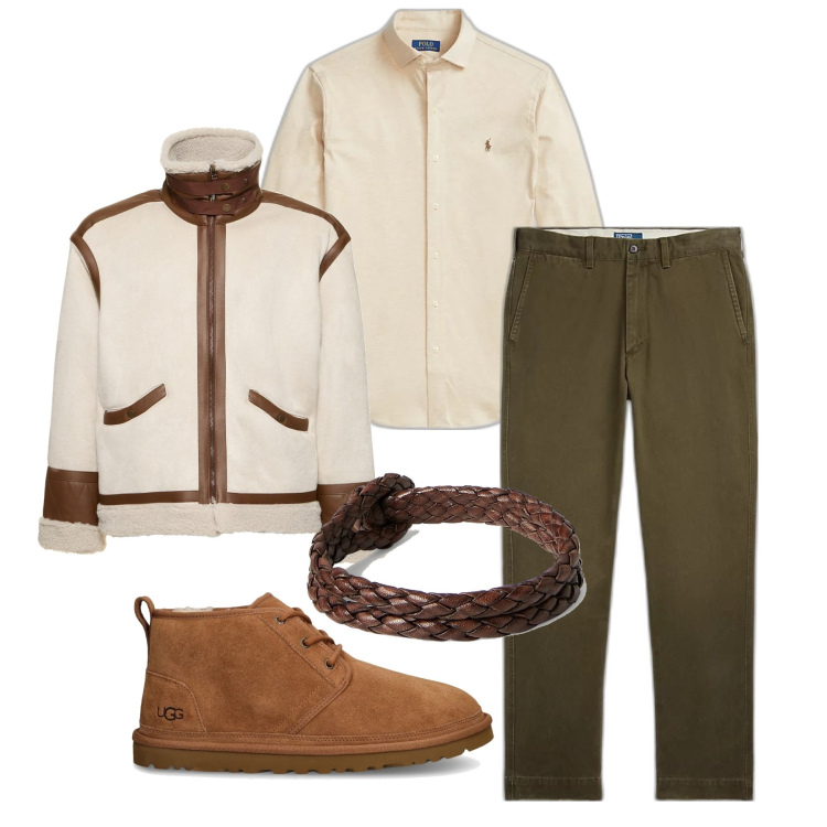Outfit uomo - Montone chiaro. Stile Urban per Tutti i giorni. Abbinamento con braccialetti, camicie, pantaloni chino, giacche, scarpe stringate.