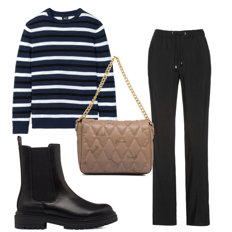 Outfit donna - Total look #1784104. Stile Basic per Tutti i giorni. Abbinamento con pantaloni, maglioni, borse a tracolla, stivaletti.