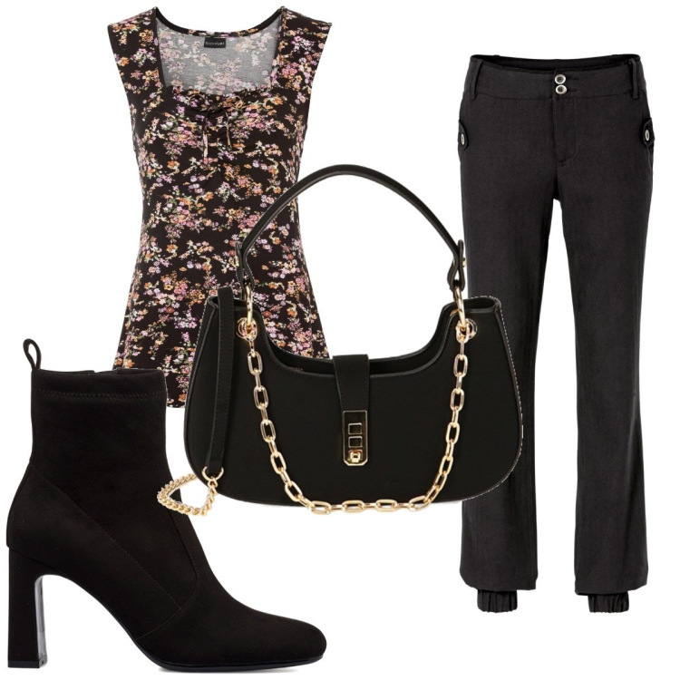 Outfit donna - Total look #1784109. Stile Trendy per Tutti i giorni. Abbinamento con top, pantaloni, borse a spalla, stivaletti.