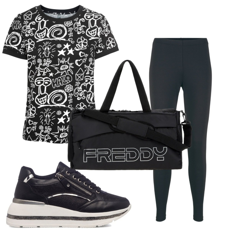 Outfit donna - Total look #1784112. Stile Basic per Sport. Abbinamento con leggings, maglia, borse sportive, sneakers.