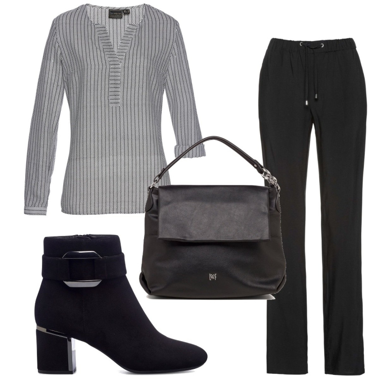 Outfit donna - Total look #1784114. Stile Trendy per Ufficio. Abbinamento con pantaloni, tuniche, stivaletti, borse a spalla.