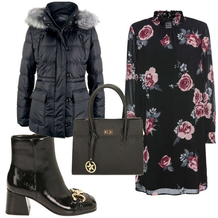 Outfit donna - Total look #1784122. Stile Trendy per Tutti i giorni. Abbinamento con giacche, vestiti, stivaletti, borse a mano.