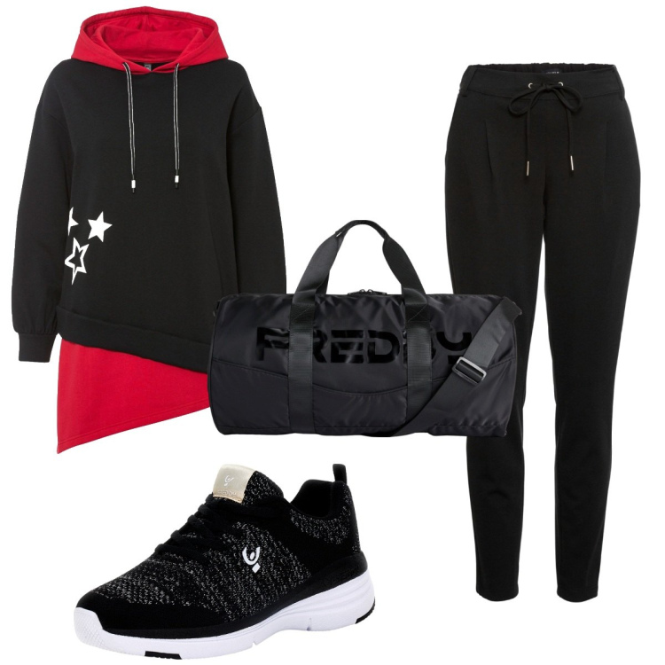 Outfit donna - Total look #1784129. Stile Basic per Sport. Abbinamento con pantaloni, felpe con cappuccio, scarpe sportive, borse sportive.