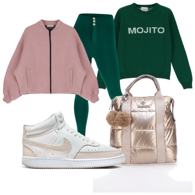Outfit donna - Green mojito. Stile Sporty chic per Tutti i giorni. Abbinamento con pantaloni skinny, pullovers, blazer, zaini, sneakers.
