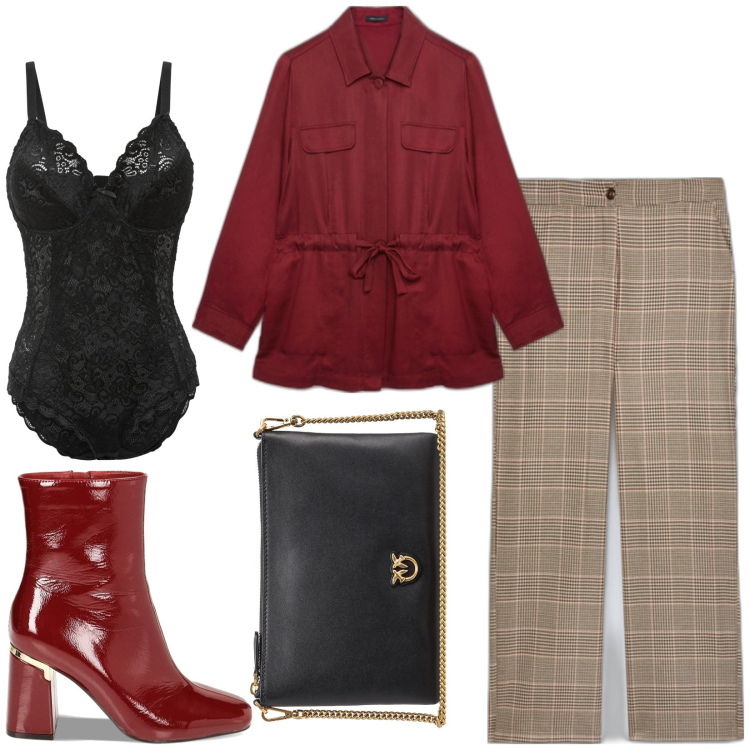 Outfit donna - Focus Curvy. Stile Casual chic per Tutti i giorni. Abbinamento con body, borse a tracolla, stivaletti, camicie, pantaloni.