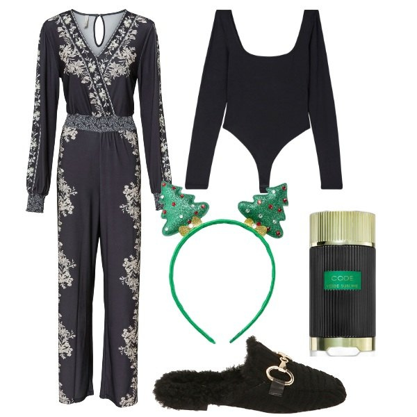 Outfit donna - Natale a casa. Stile Vintage retrò per Tutti i giorni. Abbinamento con tute, profumi, cerchietti, body, sabot.