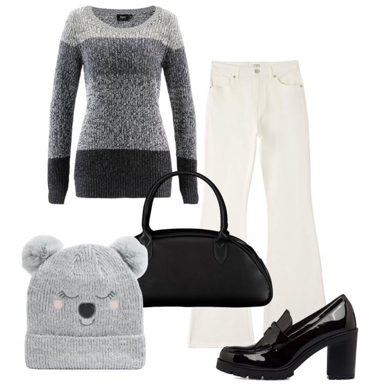 Outfit donna - Con simpatia. Stile Bon Ton per Tutti i giorni. Abbinamento con maglieria, mocassini, pantaloni, berretti, borse a spalla.