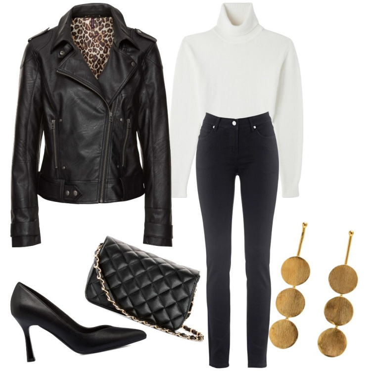 Outfit donna - Rock in December. per Tutti i giorni. look ideale per Petite. Abbinamento con jeans dritti, borse a tracolla, cappotti, maglieria, décolleté, orecchini.