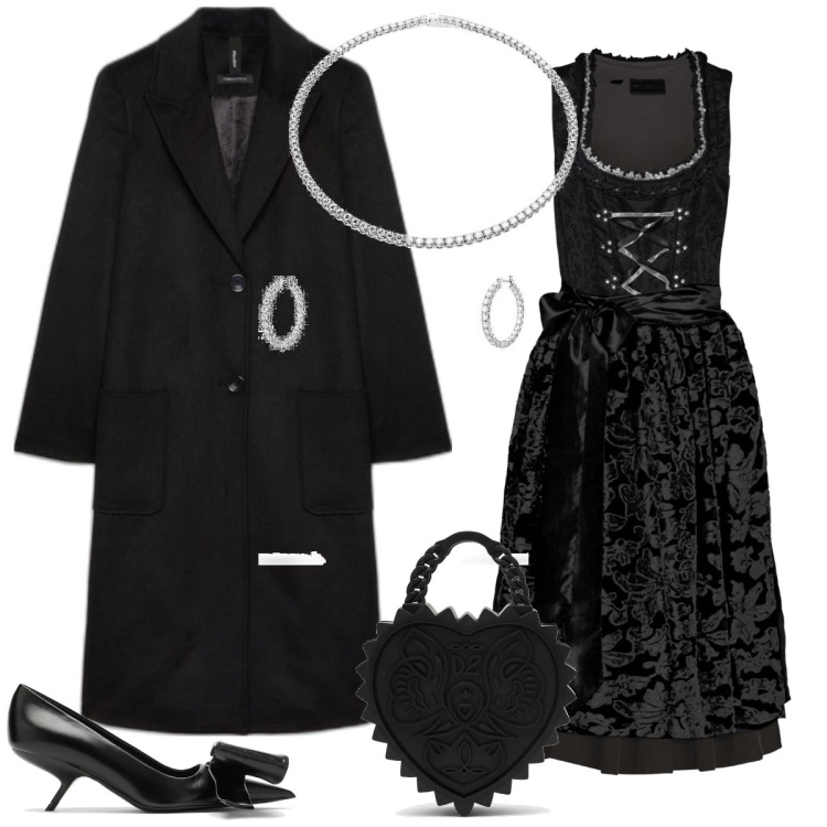 Outfit donna - Total look #1784399. Stile Romantica per Serata fuori. Abbinamento con vestiti, cappotti, décolleté, orecchini, borse a mano, collane.