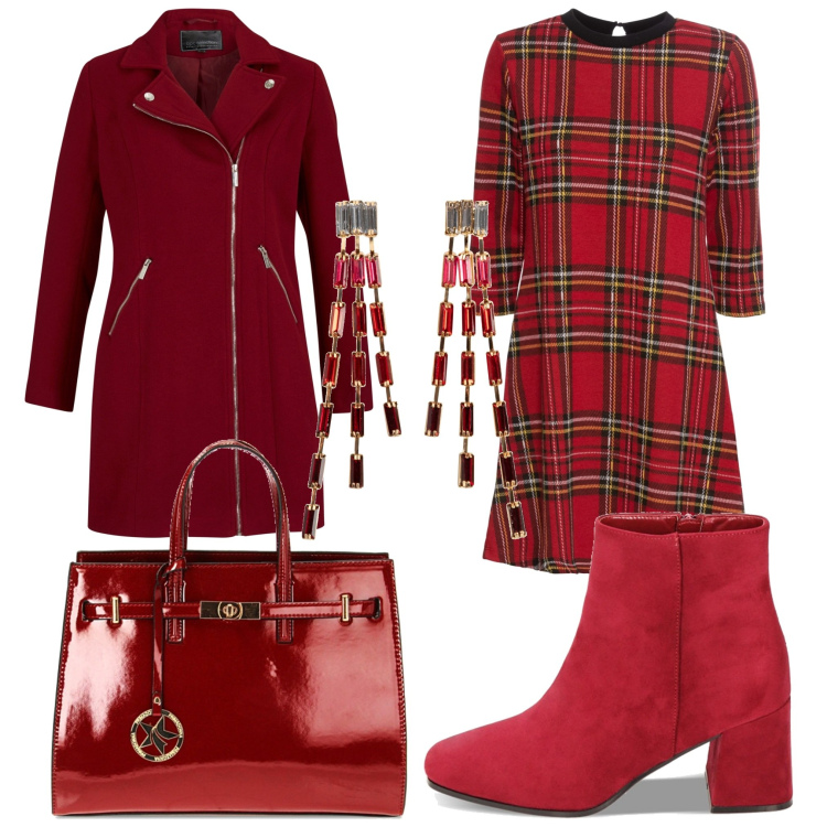 Outfit donna - Total look #1784458. Stile Chic per Serata fuori. Abbinamento con vestiti corti, orecchini, cappotti, stivaletti, borse a mano.