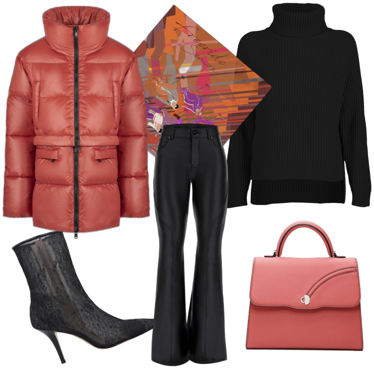 Outfit donna - Glamour. Stile Glamour per Tutti i giorni. Abbinamento con stivaletti, pantaloni skinny, piumini, borse a mano, maglieria, foulard.