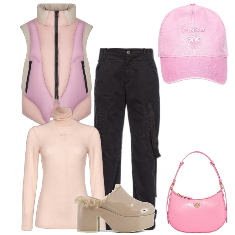 Outfit donna - Il sabot con pelo. Stile Glamour per Tutti i giorni. Abbinamento con pantaloni cargo, borse a tracolla, maglieria, cappelli con visiera, piumini, sabot.