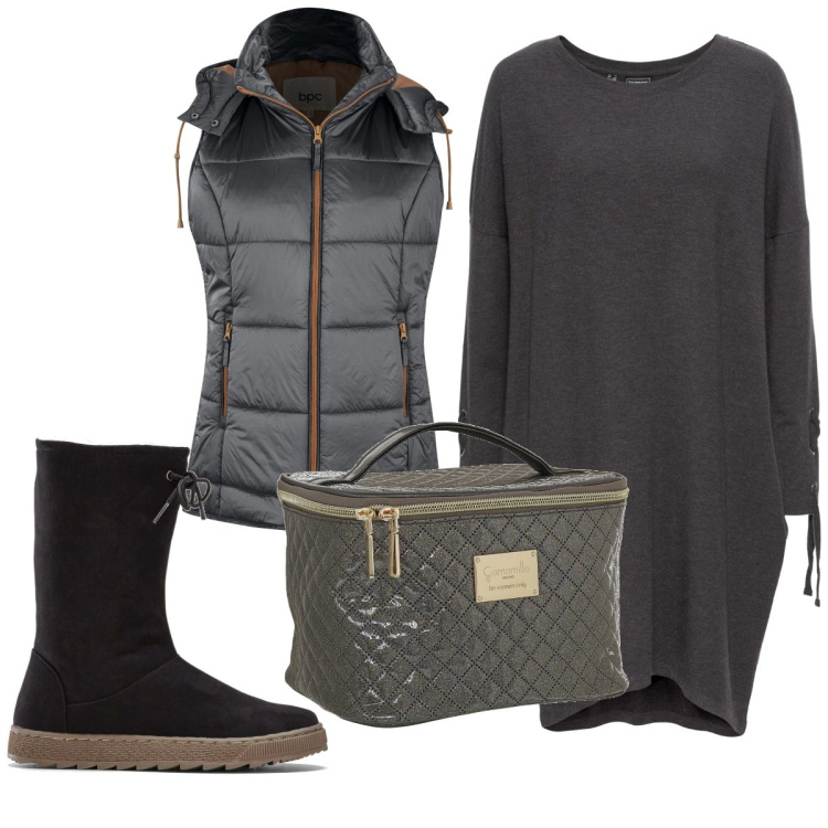 Outfit donna - Total look #1784682. Stile Basic per Tutti i giorni. Abbinamento con gilet, stivali, vestiti, valigie.