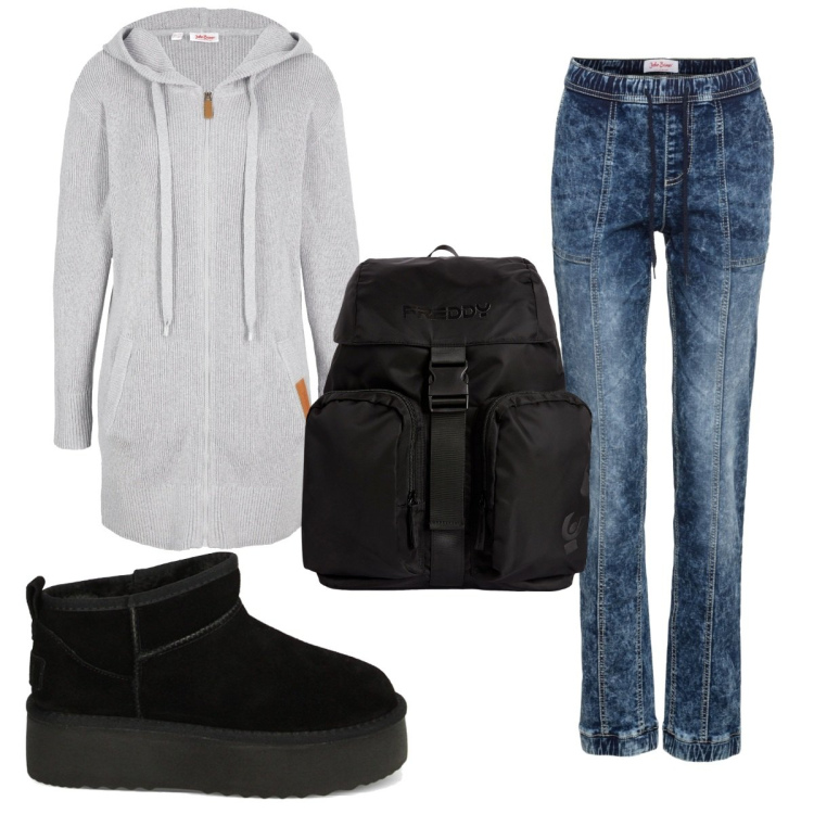 Outfit donna - Total look #1784683. Stile Casual per Tutti i giorni. Abbinamento con cardigans, maglieria, stivaletti, zaini.