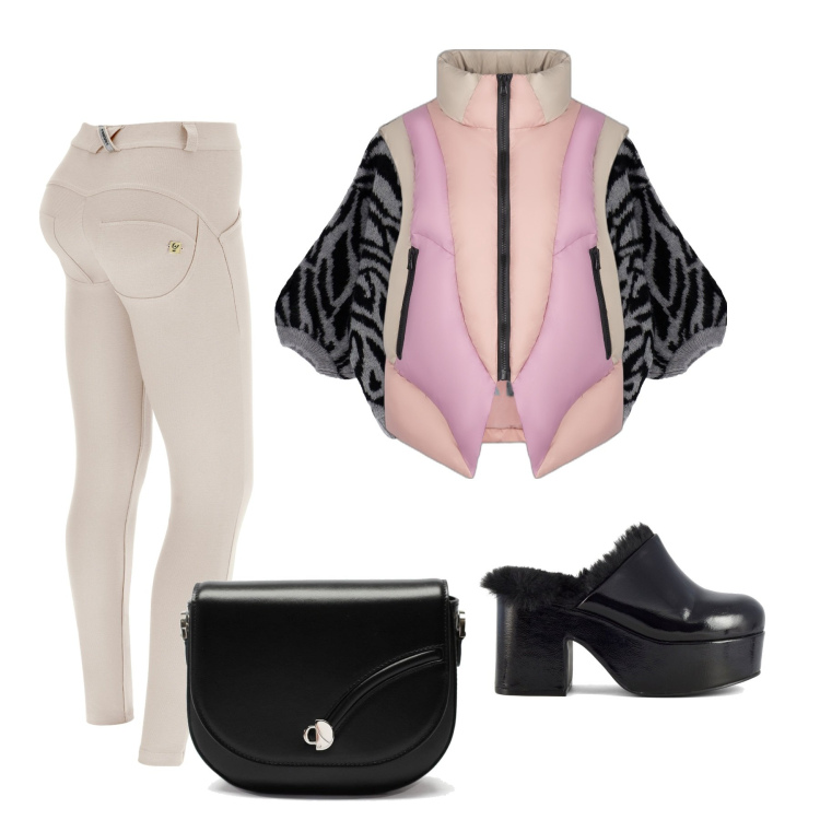 Outfit donna - Il gilet colorato-dicembre. Stile Sporty chic per Serata fuori. Abbinamento con maglieria, pantaloni skinny, piumini, sabot, borse a tracolla.