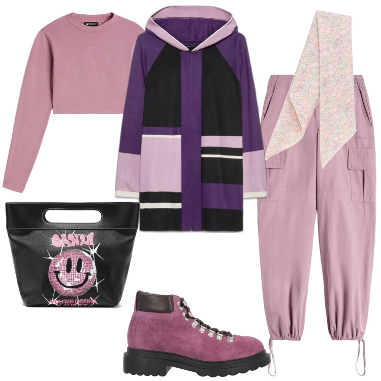 Outfit donna - Total look #1784738. Stile Casual per Tutti i giorni. Abbinamento con stivaletti, pantaloni cargo, maglieria, cardigans, borse tote, sciarpe.