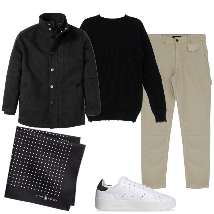 Outfit uomo - Il pull Total black. Stile Trendy per Tutti i giorni. Abbinamento con giacche, pantaloni, maglieria, giacche, sneakers.