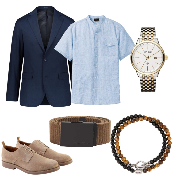 Outfit uomo - Party. Stile Business/Elegante per Serata speciale. Abbinamento con camicie a manica corta, cinture, braccialetti, orologi, scarpe stringate, abiti.