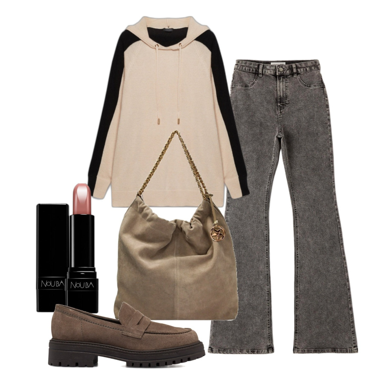 Outfit donna - Casualissima. Stile Casual per Tutti i giorni. Abbinamento con rossetti, jeggings, borse a spalla, mocassini, maglieria.