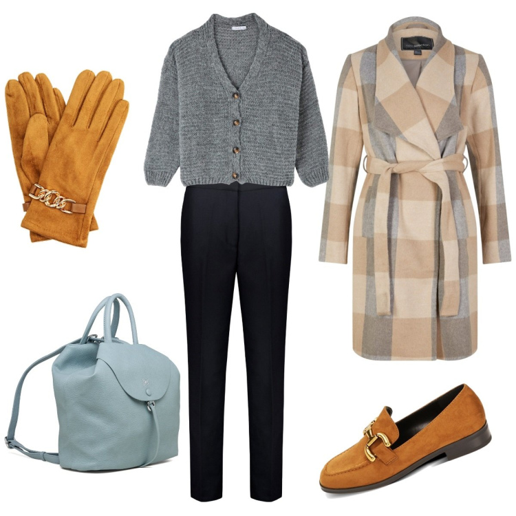 Outfit donna - Total look #1784962. Stile Basic per Tutti i giorni. Abbinamento con cappotti, cardigans, mocassini, guanti, zaini, pantaloni.