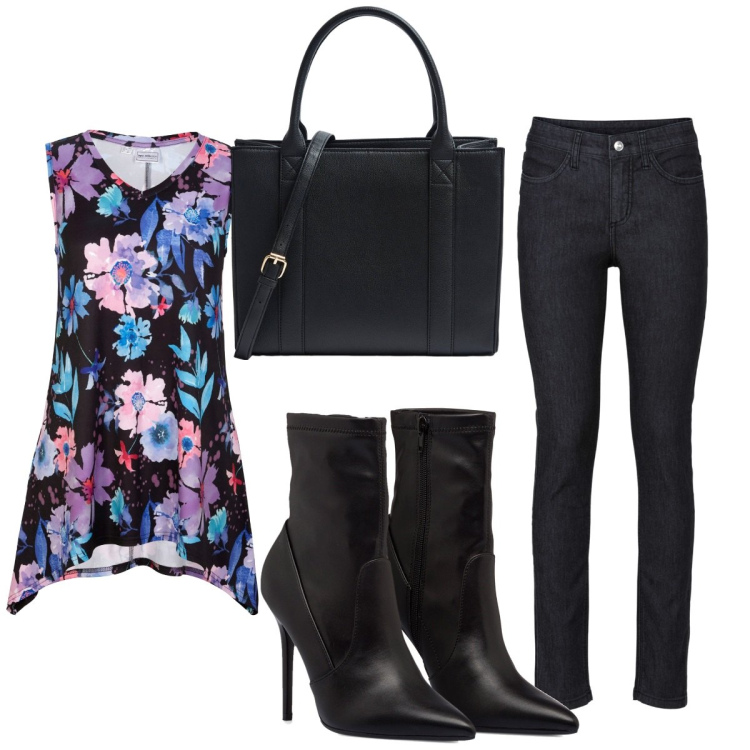 Outfit donna - Total look #1785058. Stile Trendy per Tutti i giorni. Abbinamento con jeans skinny, maglieria, shopping bag, stivaletti.