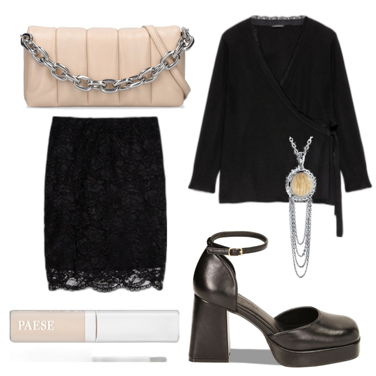 Outfit donna - Tacco 9 (comodo). Stile Vintage retrò per Serata fuori. Abbinamento con correttori, décolleté, gonne, ciondoli, borse a spalla, cardigans.